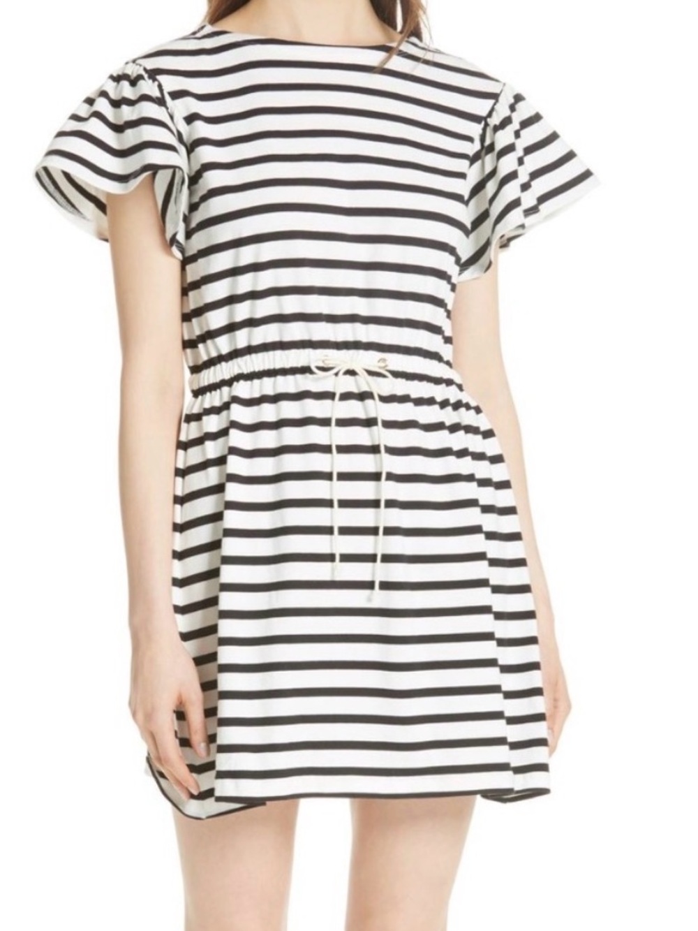 kate spade Black and White Striped Top with tie waist 100% cotton sz xxs